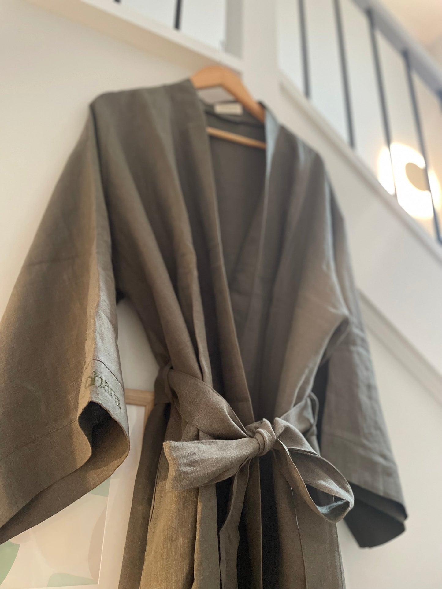 Forest Green Linen Maxi Robe